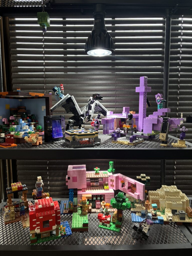 棚に飾った8セットのレゴ マインクラフト